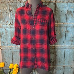 Madewell Red and Navy Plaid Flannel Button down Shirt XS
